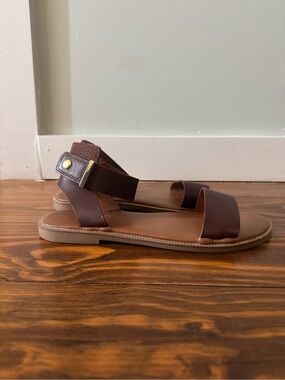 Franco Sarto Chestnut Brown Leather Ankle Strap Sandals